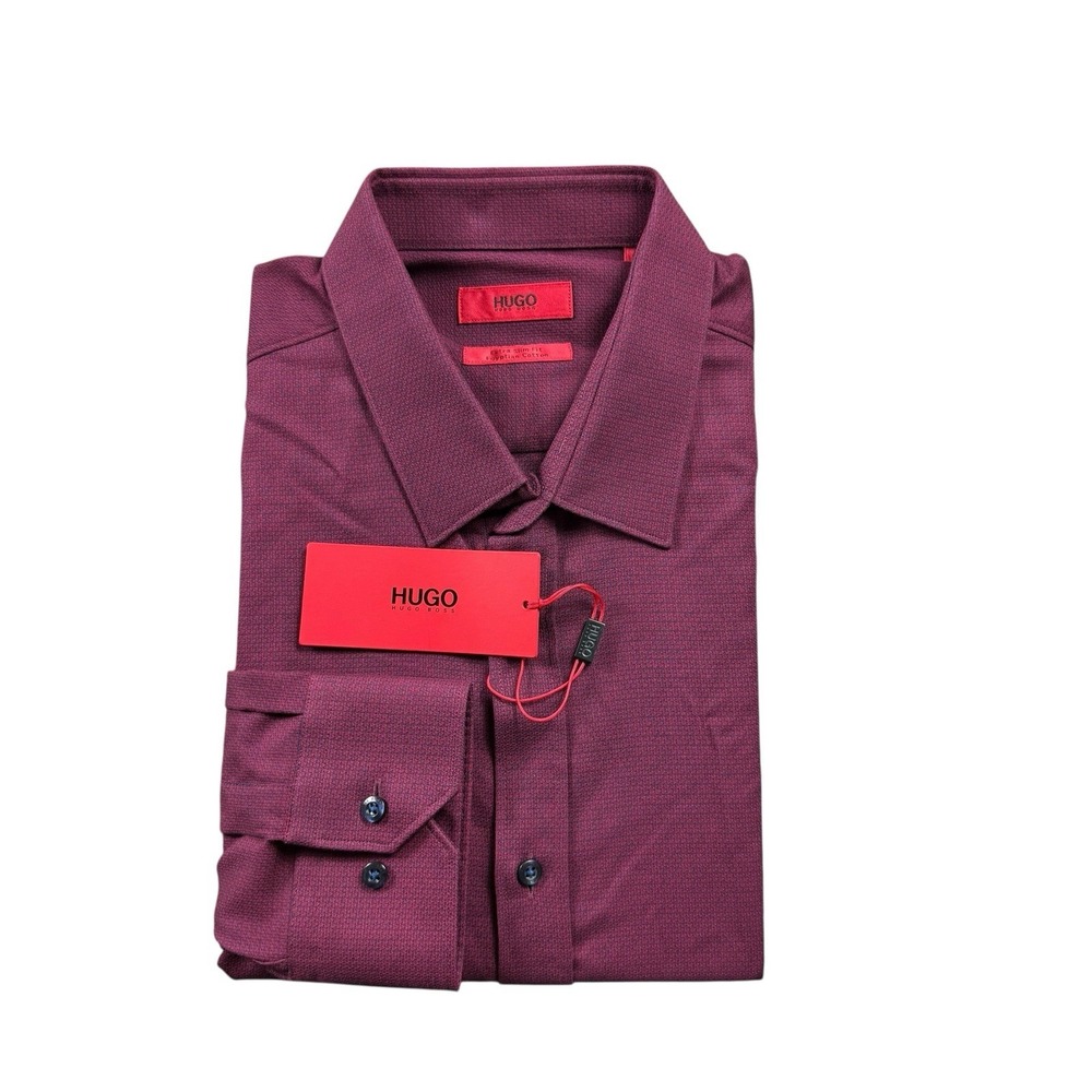 Hugo Boss Deep Red Patterned Egyptian Cotton Slim Fit Shirt 16 41 Elisha02 NWT